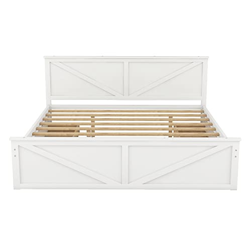 RORIGAT King Size Platform Bed with Storage Drawers White