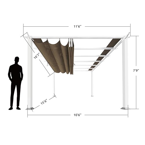 Paragon Outdoor 11’ x 16’ Florence Aluminum Pergola with Cocoa Canopy