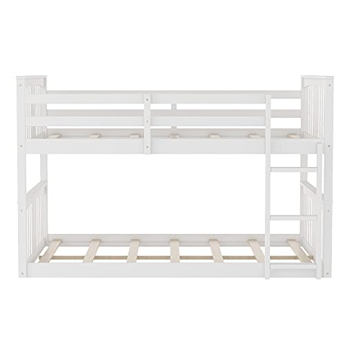 Harper & Bright Designs Full Over Full Low Bunk Bed with Ladder White