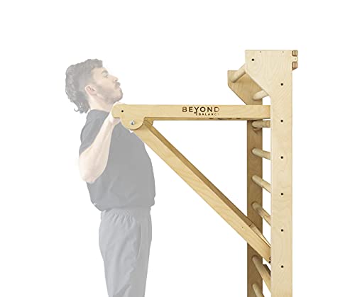 Beyond Balance Personal Training Tower: Fitness Stall Bars with Adjustable Pull-Up Dip Bar Attachment (1.5" Round, Poplar Rungs)