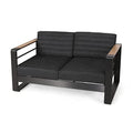 Christopher Knight Home Giovanna Outdoor Loveseat Dark Gray Natural Black Anodize