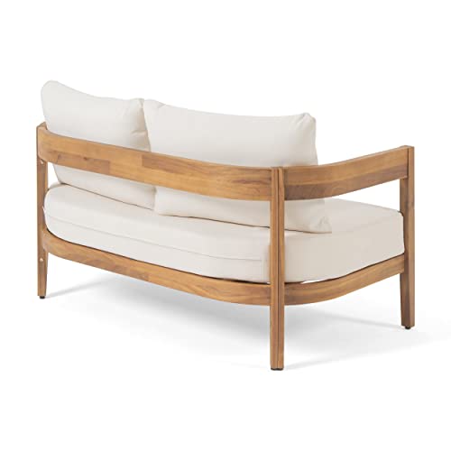 Christopher Knight Home Alina Outdoor Acacia Wood Loveseat Set with Coffee Table Teak Finish, Beige