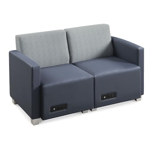 NBF Signature Series Compass Loveseat and Armchairs Set - Ergonomic Office Guest Chairs with Williamsburg Polyurethane - Reception Chairs with Silver Legs - Gray