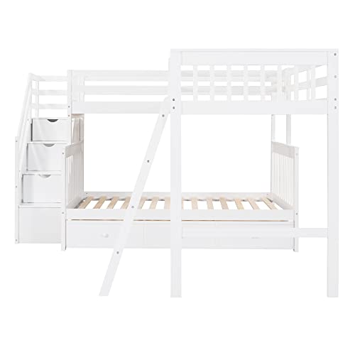 DRELOFT L-Shaped Twin Bunk Bed with Storage Drawers White