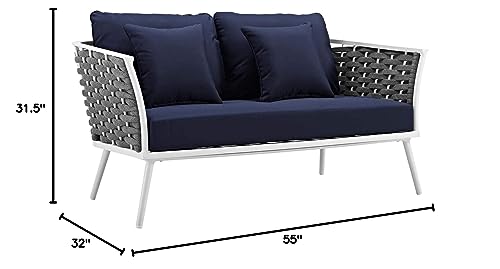 Modway Stance Outdoor Patio Modern Woven Rope Loveseat White Navy