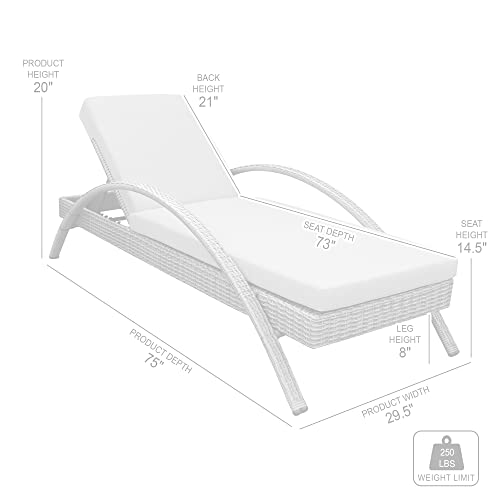 Armen Living Aloha Outdoor Patio Chaise Lounge Chair Gray Aluminum Wicker with Gray Cushion