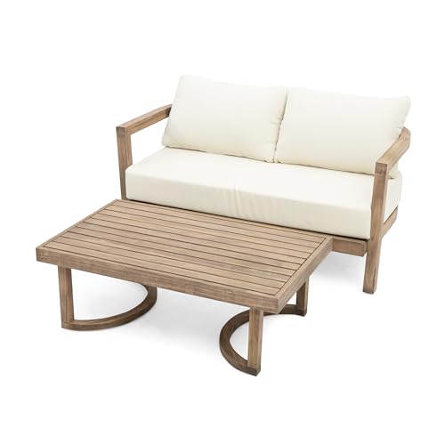 Merax 5-Piece Outdoor Acacia Wood Patio Furniture Set Beige