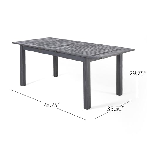Christopher Knight Home Elmar Outdoor 9 Piece Wood and Wicker Dining Set Sandblasted Dark Gray + Gray