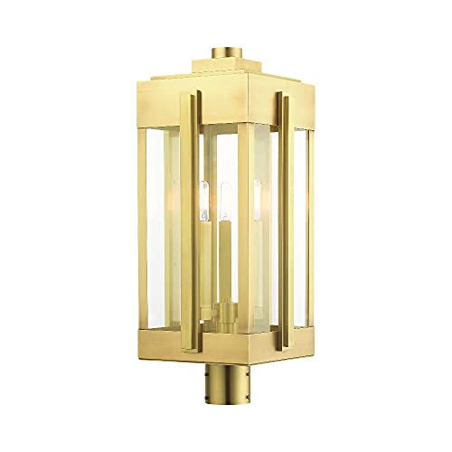 Livex Lexington 3 Light Outdoor Post Top Lantern Natural Brass