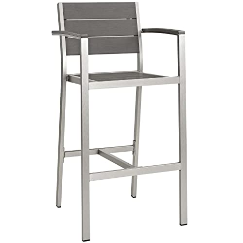 Modway Shore 5-Piece Aluminum Outdoor Patio Pub Bistro Set Silver Gray