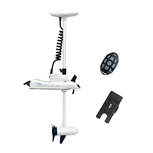 AQUOS 12V 55LBS 54 Inch Bow Mount Trolling Motor with Remote Control and Quick Release Bracket White
