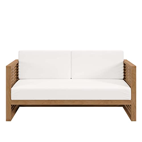 Modway Carlsbad Teak Wood Outdoor Patio Loveseat Natural White