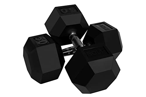 Bolt Fitness Supply Hex Rubber Dumbbell Set 5-75 lb with Metal Handles in Pairs Black Silver