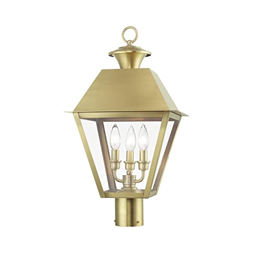 Livex Wentworth 3 Light Large Outdoor Post Top Lantern 22 Inches Tall Natural Brass