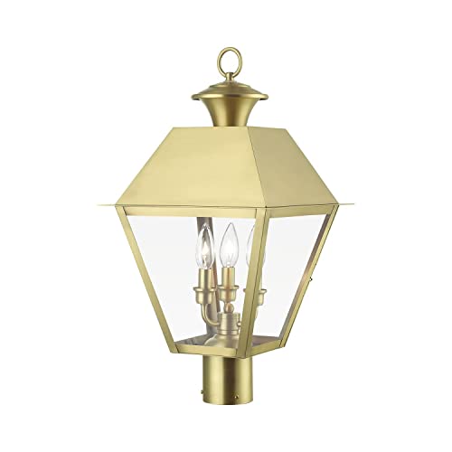 Livex Wentworth 3 Light Large Outdoor Post Top Lantern 22 Inches Tall Natural Brass