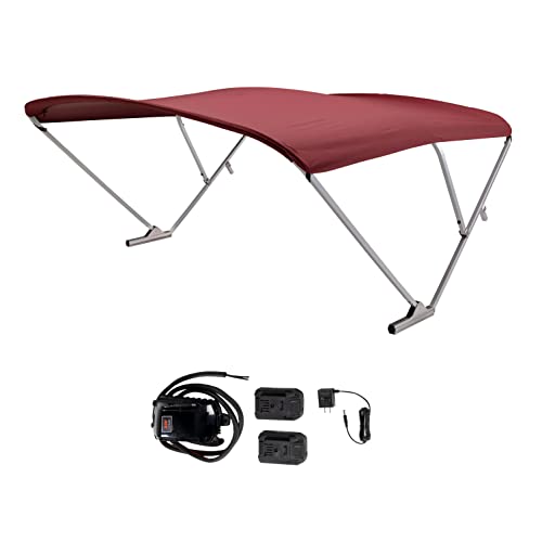 SureShade Power Bimini Electric Shade System for Pontoon Boats 92-102" Wide Burgundy Bimini/Silver Frame