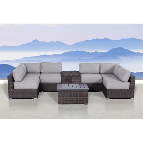 Living Source International 9-Piece Sectional Set Plus Olefin Cushion Brown