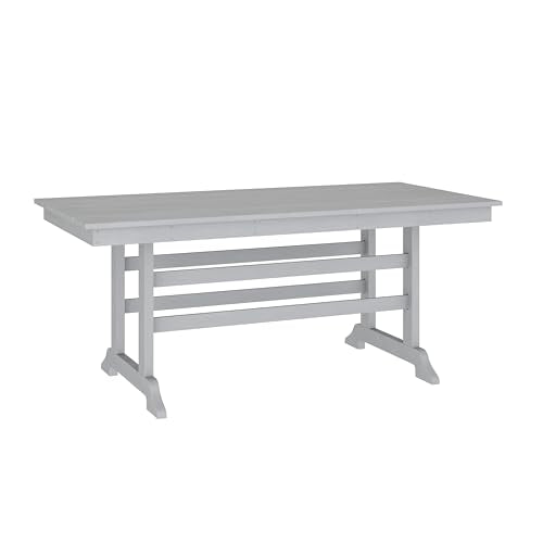 Flash Furniture Tolleson 7 PC Indoor-Outdoor Adirondack Dining Set, 72" Table & 6 Chairs with Cupholders, Gray