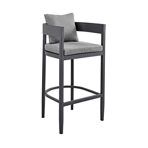 Armen Living Argiope Modern Outdoor Patio Bar Table and Stools Set 5 Piece Dark Grey