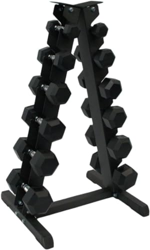 Gronk Fitness A-Frame Dumbbell Rack 6-Tier with 5-30lb Rubber Hex Dumbbells Black