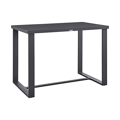 Armen Living Argiope Modern Outdoor Patio Bar Table and Stools Set 5 Piece Dark Grey