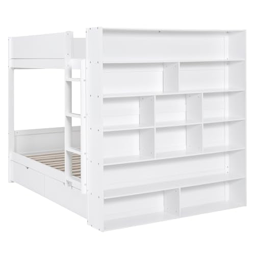 Jintop Twin Over Twin Bunk Bed with Storage Drawers and Cabinet White