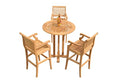 WholesaleTeak Grade-A Teak Wood Giva 4 Pcs Bar Set with 36" Round Table & 3 Arm Chairs
