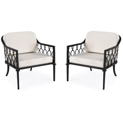 Home Square Iron Upholstered Outdoor Lounge Chair Set of 2 Black
