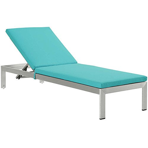 Modway Shore 6 Piece Outdoor Patio Aluminum Chaise with Cushions Silver Turquoise