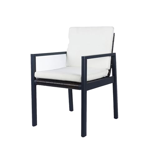Benzara Outdoor Dining Chair Set of 2 Cushioned Seat White and Black