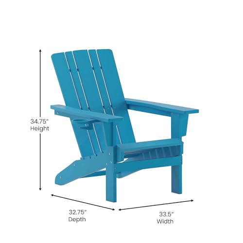 Flash Furniture Halifax Adirondack Chairs Set of 4 with Cup Holders, Weather Resistant Poly Resin Blue