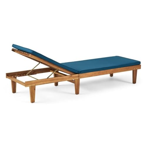Noble House Nadine Outdoor Wood 3-Pc Chaise Lounge Set Blue