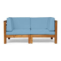 Great Deal Furniture GDFStudio Outdoor Sectional Loveseat Set 2-Seater Acacia Wood Teak Blue