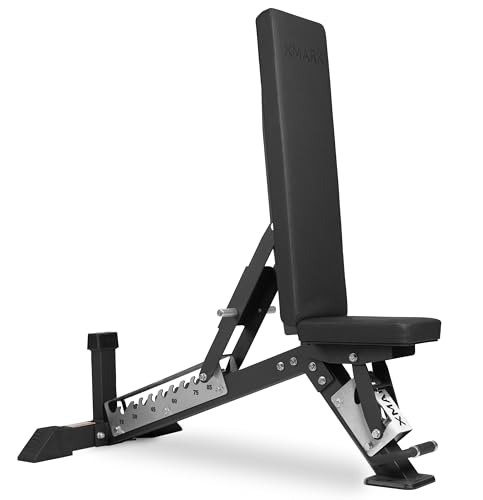 XMark Adjustable Weight Bench PreAssembled Mainframe Flat Incline Bench Black