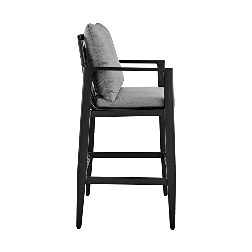 Armen Living Grand Modern Outdoor Patio Bar Table and Stools Set 5 Piece Black
