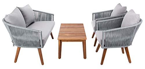 Safavieh Outdoor Velso Rope 4-Piece Patio Set with Cushions Grey/Grey