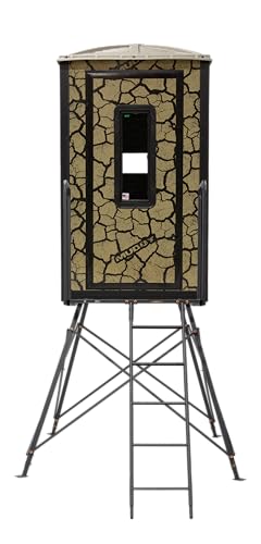 MUDDY Gunner Box Blind with Deluxe 5' Tower, Steel Wall Construction, Cracked Mud Camo Multi