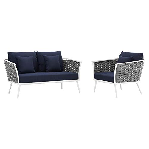 Modway Stance Outdoor Patio Aluminum Loveseat and Armchair White Navy
