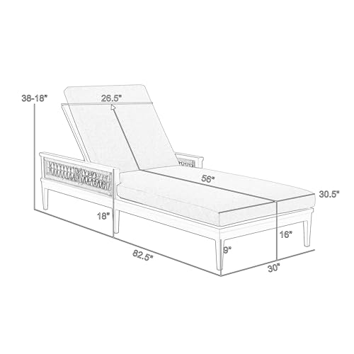 Benzara 83 Inch Outdoor Adjustable Chaise Lounger Aluminum Gray Woven Rope Grey