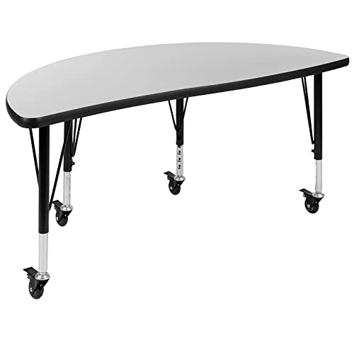 Flash Furniture Emmy Mobile Circle Wave Activity Table Set with Student Stack Chairs Grey