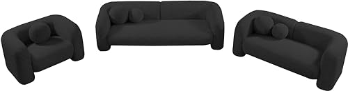 Meridian Furniture Emory Collection Art Deco Boucle Upholstered Loveseat Black