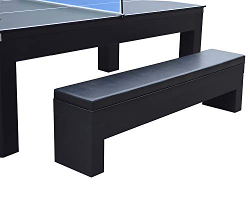 Hathaway Park Avenue 7-ft Pool Table Tennis Combination with Dining Top, Two Storage Benches - Black and Red Felt