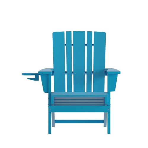 Flash Furniture Halifax Adirondack Chairs Set of 4 with Cup Holders, Weather Resistant Poly Resin Blue