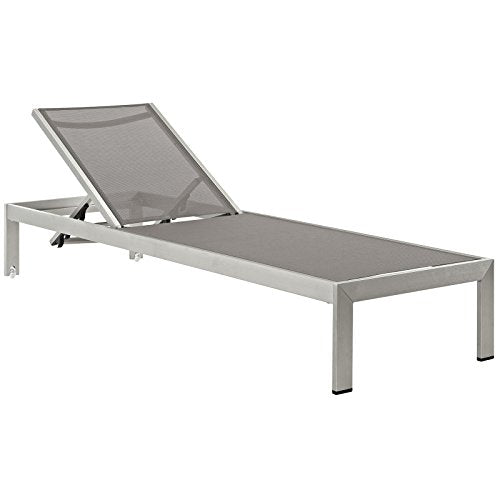 Modway Shore Aluminum Textilene Mesh Outdoor Patio Chaise Lounge Chairs Grey