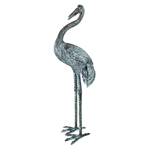 Design Toscano Large SU2210 Head Low Crane Bird Fountain Water Feature 35 Inch Green Verdigris