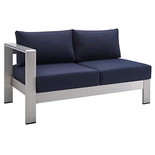 Modway Shore 7 Piece Outdoor Patio Aluminum Sectional Sofa Set Blue