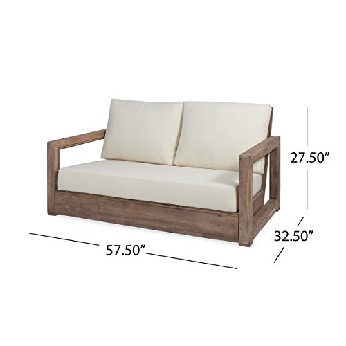 Christopher Knight Home Randy Outdoor Acacia Wood Loveseat Set with Coffee Table Brown and Beige