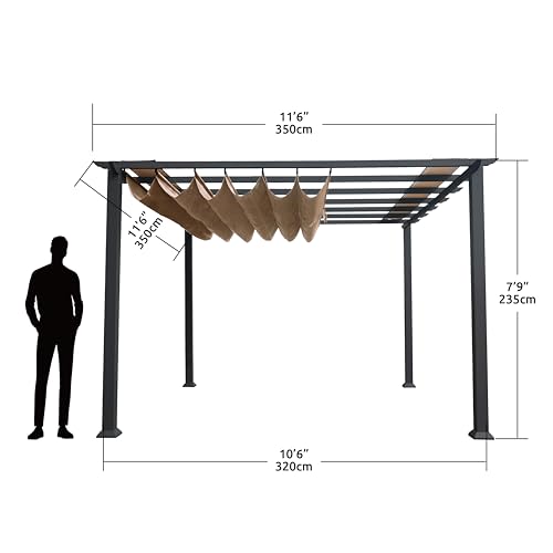 Paragon Outdoor 11’ x 11’ Florence Aluminum Pergola with Retractable Canopy Cocoa
