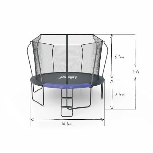 123 Jump 14FT Outdoor Trampoline with Safety Enclosure and Ladder Black/Blue