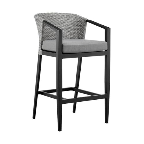 Armen Living Palma Outdoor Patio 5-Piece Bar Table Set Black with Grey Cushions